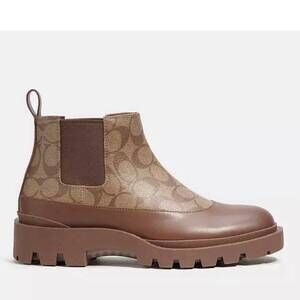 NEW COACH men's city sole signature leather boot in dark saddle